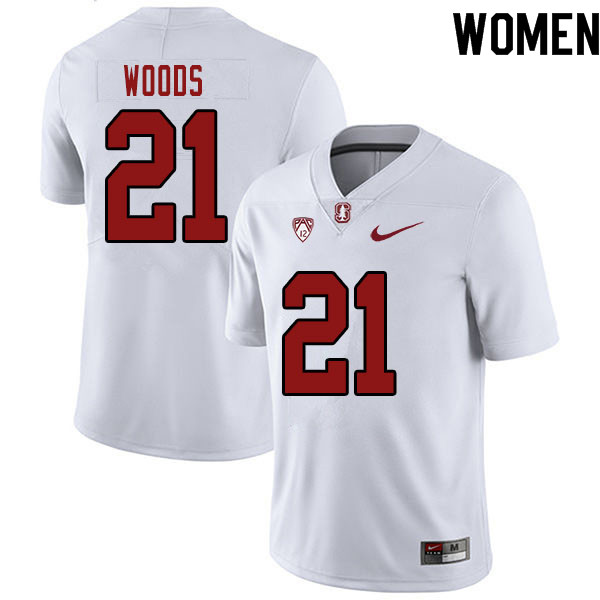 Women #21 Justus Woods Stanford Cardinal College Football Jerseys Sale-White - Click Image to Close